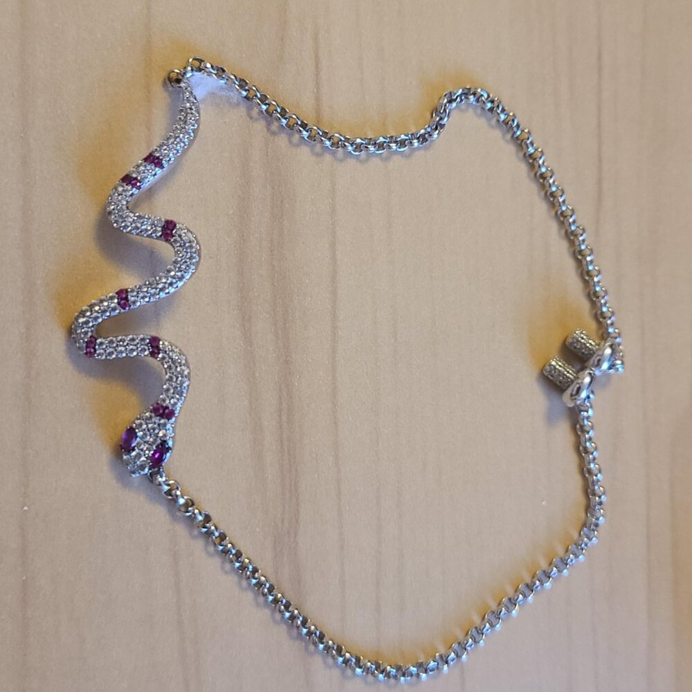 Silver-Tone Snake Bracelet with Pink Accent Stones